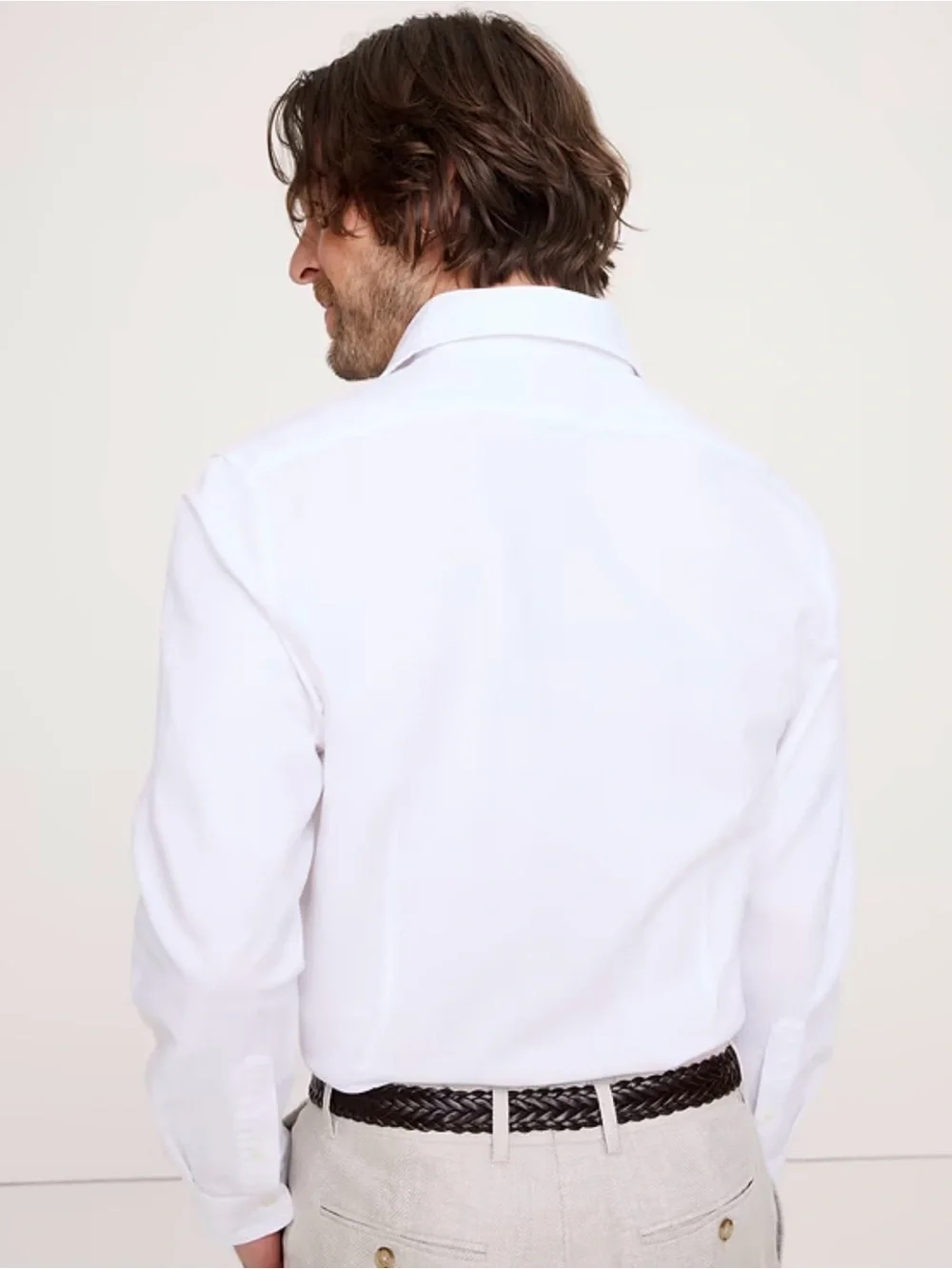 Banana Republic Men's Linen 66%, Cotton 34% White Button-Down Shirt, Size Large